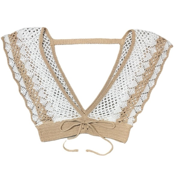 Womens Crochet Sleeveless Crop Top
White & Tan Khaki Size Small Beach Cover up - Picture 10 of 16
